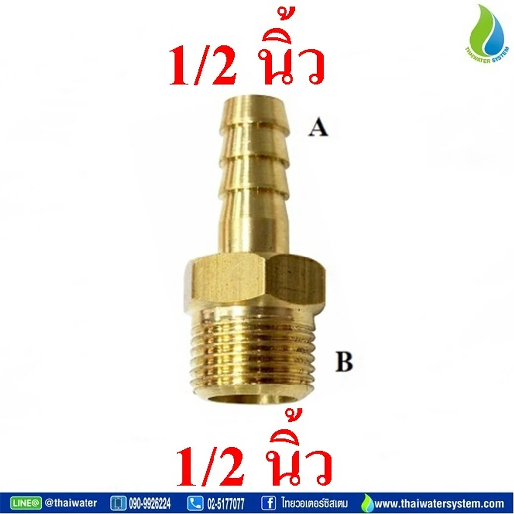 ข้อต่อทองเหลืองเกลียวนอก 1/2 นิ้ว x หางปลาไหลเสียบสาย 1/2 นิ้ว - Image 2