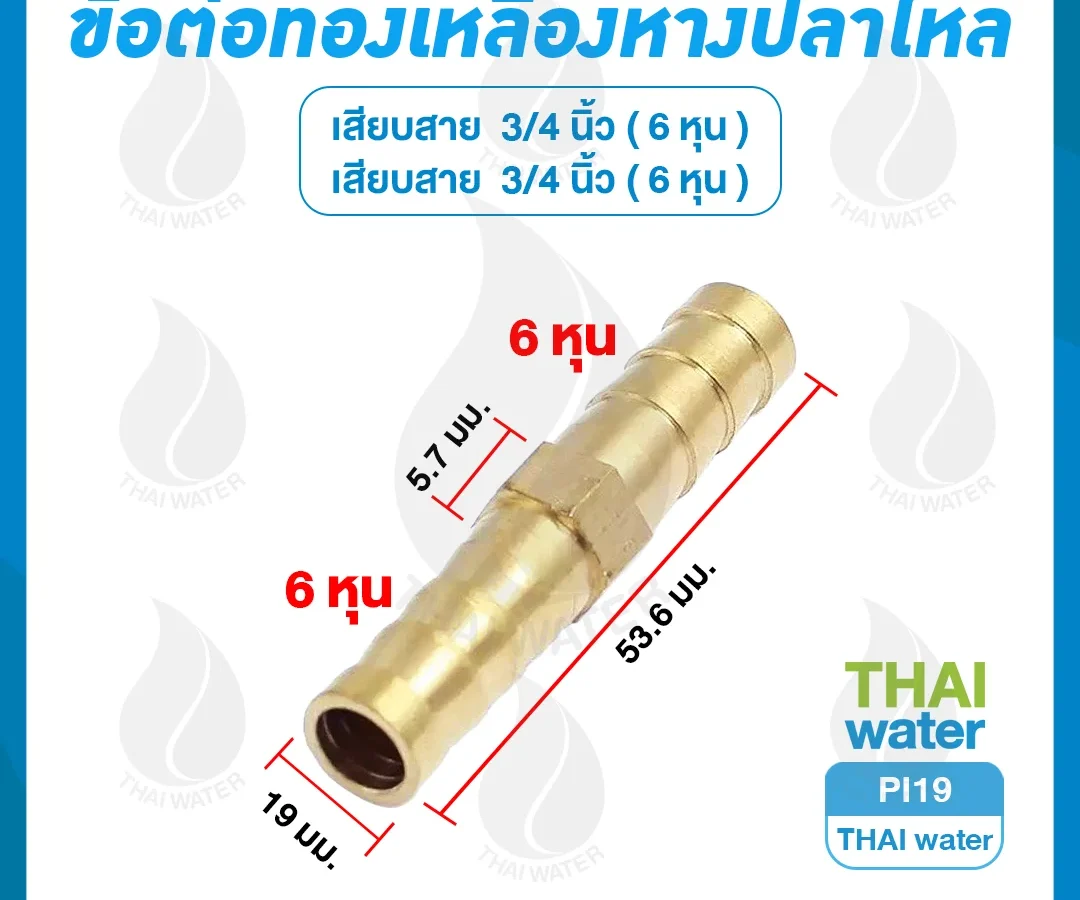 PI19 ข้อต่อตรงทองเหลือง-เสียบสาย 19 มม. x 19 มม. ทองเหลือง
