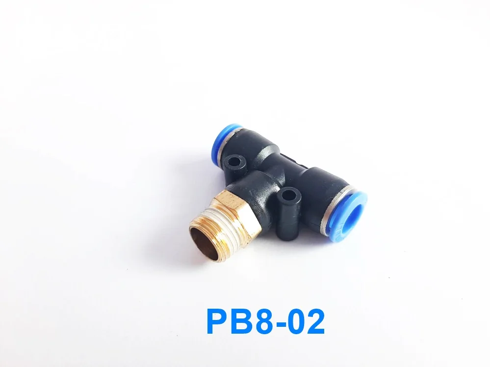 (PB8-02) ข้อต่อลม 3 ทาง เกลียวนอก 1/4" x เสียบสาย 8 mm. ดำ - Image 2