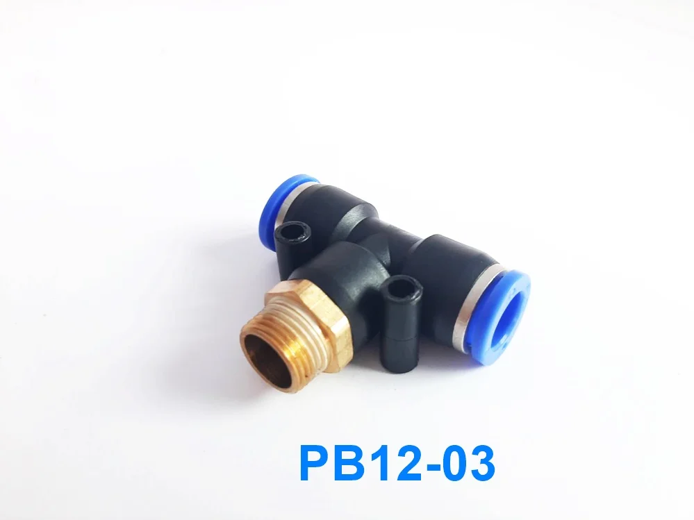 (PB12-03) ข้อต่อลม 3 ทาง เกลียวนอก 3/8" x เสียบสาย 12 mm. ดำ - Image 2