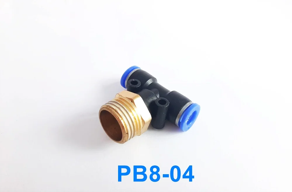 (PB8-04) ข้อต่อลม 3 ทาง เกลียวนอก 1/2" x เสียบสาย 8 mm. ดำ - Image 2