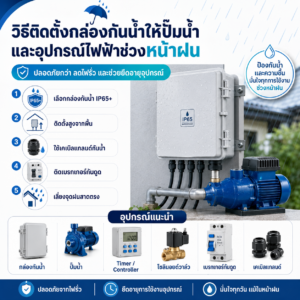 วิธีติดตั้งกล่องกันน้ำให้ปั๊มน้ำและอุปกรณ์ไฟฟ้าช่วงหน้าฝน พร้อมกล่องกันน้ำ IP65 เคเบิลแกลนด์ เบรกเกอร์กันดูด Timer และโซลินอยด์วาล์ว